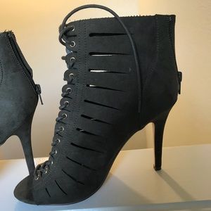 lace up army green suede heels